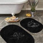 Mavi Çini Motifli Kelebek Tasarımlı Dijital Baskılı 2'li Oval Kaymaz Tabanlı Banyo & Mutfak Paspas Takımı Realhomes