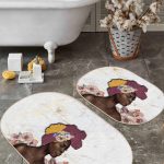 Pudra Zeminde Onedraw Çizimli Renkli Çiçek Motifli 2'li Oval Kaymaz Tabanlı Banyo & Mutfak Paspas Takımı Realhomes