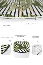 - RealHomes - Realhomes  Siyah Beyaz Çizgili Tropik Yaprak Motifli 2'li Oval Mutfak Paspas Takımı & Banyo Paspas Seti Realhomes