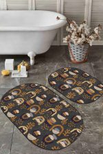 - RealHomes - Realhomes  Bohem Etnik Tasarımlı 2'li Oval Kaymaz Tabanlı Banyo Paspas Seti & Klozet Paspas Takımı Realhomes