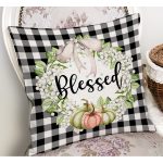- RealHomes Dijital Baskılı Modern Yastık Kırlent Kılıfı - Realhomes Siyah Beyaz Ekose Motifli Kabak Temalı Modern Yastık Kırlent Kılıfı Realhomes