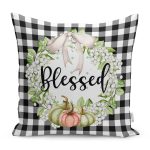 - RealHomes Dijital Baskılı Modern Yastık Kırlent Kılıfı - Realhomes Siyah Beyaz Ekose Motifli Kabak Temalı Modern Yastık Kırlent Kılıfı Realhomes