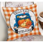 - RealHomes Dijital Baskılı Modern Yastık Kırlent Kılıfı - Realhomes Turuncu Ekose Wolcome Temalı Dekoratif Yastık Kırlent Kılıfı Realhomes