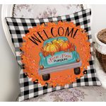 - RealHomes Dijital Baskılı Modern Yastık Kırlent Kılıfı - Realhomes Siyah Beyaz Ekose Tasarımlı Sonbahar Welcome Temalı Yastık Kırlent Kılıfı Realhomes