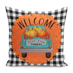 - RealHomes Dijital Baskılı Modern Yastık Kırlent Kılıfı - Realhomes Siyah Beyaz Ekose Tasarımlı Sonbahar Welcome Temalı Yastık Kırlent Kılıfı Realhomes