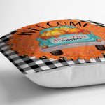 - RealHomes Dijital Baskılı Modern Yastık Kırlent Kılıfı - Realhomes Siyah Beyaz Ekose Tasarımlı Sonbahar Welcome Temalı Yastık Kırlent Kılıfı Realhomes