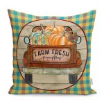 - RealHomes Dijital Baskılı Modern Yastık Kırlent Kılıfı - Realhomes Farm Fresh Ekose Motifli Kabak Temalı Modern Yastık Kırlent Kılıfı Realhomes