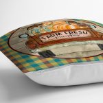 - RealHomes Dijital Baskılı Modern Yastık Kırlent Kılıfı - Realhomes Farm Fresh Ekose Motifli Kabak Temalı Modern Yastık Kırlent Kılıfı Realhomes