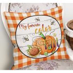 - RealHomes Dijital Baskılı Modern Yastık Kırlent Kılıfı - Realhomes Turuncu Ekose Tasarımlı Kabak Motifli Modern Yastık Kırlent Kılıfı Realhomes