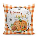 - RealHomes Dijital Baskılı Modern Yastık Kırlent Kılıfı - Realhomes Turuncu Ekose Tasarımlı Kabak Motifli Modern Yastık Kırlent Kılıfı Realhomes