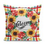 - RealHomes Dijital Baskılı Modern Yastık Kırlent Kılıfı - Realhomes Renkli Ekose Motifli Gül Ayçiçeği Tasarımlı Yastık Kırlent Kılıfı Realhomes
