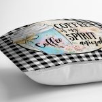 - RealHomes Dijital Baskılı Modern Yastık Kırlent Kılıfı - Realhomes Siyah Beyaz Ekose Motifli Coffee Temalı Modern Yastık Kırlent Kılıfı Realhomes
