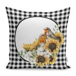 - RealHomes Dijital Baskılı Modern Yastık Kırlent Kılıfı - Realhomes Siyah Beyaz Ekose Ayçiçeği Özel Tasarımlı Modern Yastık Kırlent Kılıfı Realhomes