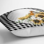 - RealHomes Dijital Baskılı Modern Yastık Kırlent Kılıfı - Realhomes Siyah Beyaz Ekose Ayçiçeği Özel Tasarımlı Modern Yastık Kırlent Kılıfı Realhomes