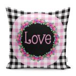 - RealHomes Dijital Baskılı Modern Yastık Kırlent Kılıfı - Realhomes Siyah Beyaz Ekose Pembe Love Temalı Modern Yastık Kırlent Kılıfı Realhomes