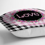 - RealHomes Dijital Baskılı Modern Yastık Kırlent Kılıfı - Realhomes Siyah Beyaz Ekose Pembe Love Temalı Modern Yastık Kırlent Kılıfı Realhomes