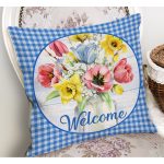 - RealHomes Dijital Baskılı Modern Yastık Kırlent Kılıfı - Realhomes Mavi Ekose Motifli Renkli Güller Özel Tasarım Yastık Kırlent Kılıfı Realhomes