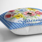 - RealHomes Dijital Baskılı Modern Yastık Kırlent Kılıfı - Realhomes Mavi Ekose Motifli Renkli Güller Özel Tasarım Yastık Kırlent Kılıfı Realhomes