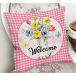 - RealHomes Dijital Baskılı Modern Yastık Kırlent Kılıfı - Realhomes Mavi Ekose Motifli Renkli Güller Dijital Baskılı Yastık Kırlent Kılıfı Realhomes