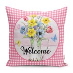 - RealHomes Dijital Baskılı Modern Yastık Kırlent Kılıfı - Realhomes Mavi Ekose Motifli Renkli Güller Dijital Baskılı Yastık Kırlent Kılıfı Realhomes