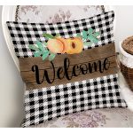 - RealHomes Dijital Baskılı Modern Yastık Kırlent Kılıfı - Realhomes Siyah Beyaz Ekose Welcome Temalı Modern Yastık Kırlent Kılıfı Realhomes