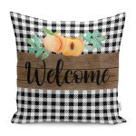 - RealHomes Dijital Baskılı Modern Yastık Kırlent Kılıfı - Realhomes Siyah Beyaz Ekose Welcome Temalı Modern Yastık Kırlent Kılıfı Realhomes