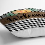 - RealHomes Dijital Baskılı Modern Yastık Kırlent Kılıfı - Realhomes Siyah Beyaz Ekose Welcome Temalı Modern Yastık Kırlent Kılıfı Realhomes