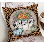 - RealHomes Dijital Baskılı Modern Yastık Kırlent Kılıfı - Realhomes Leopar Tasarımlı Kabak Temalı Welcome Dekoratif Yastık Kırlent Kılıfı Realhomes