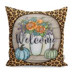 - RealHomes Dijital Baskılı Modern Yastık Kırlent Kılıfı - Realhomes Leopar Tasarımlı Kabak Temalı Welcome Dekoratif Yastık Kırlent Kılıfı Realhomes