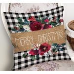 - RealHomes Dijital Baskılı Modern Yastık Kırlent Kılıfı - Realhomes Mery Christmas Temalı Siyah Beyaz Ekose Gül Detaylı Modern Yastık Kırlent Kılıfı Realhomes