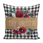 - RealHomes Dijital Baskılı Modern Yastık Kırlent Kılıfı - Realhomes Mery Christmas Temalı Siyah Beyaz Ekose Gül Detaylı Modern Yastık Kırlent Kılıfı Realhomes