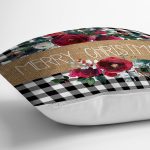 - RealHomes Dijital Baskılı Modern Yastık Kırlent Kılıfı - Realhomes Mery Christmas Temalı Siyah Beyaz Ekose Gül Detaylı Modern Yastık Kırlent Kılıfı Realhomes