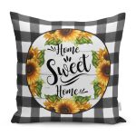 - RealHomes Dijital Baskılı Modern Yastık Kırlent Kılıfı - Realhomes Siyah Beyaz Ekose Home Sweet Home Temalı Modern Yastık Kırlent Kılıfı Realhomes