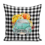 - RealHomes Dijital Baskılı Modern Yastık Kırlent Kılıfı - Realhomes Siyah Beyaz Ekose Tasarımlı Kabaklı Araba Modern Yastık Kırlent Kılıfı Realhomes