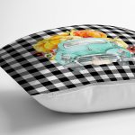 - RealHomes Dijital Baskılı Modern Yastık Kırlent Kılıfı - Realhomes Siyah Beyaz Ekose Tasarımlı Kabaklı Araba Modern Yastık Kırlent Kılıfı Realhomes