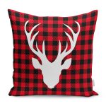 - RealHomes Dijital Baskılı Modern Yastık Kırlent Kılıfı - Realhomes Yılbaşı Temalı Kırmızı Siyah Ekose Zeminli Geyik Motifli Yastık Kırlent Kılıfı Realhomes
