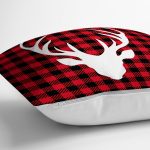 - RealHomes Dijital Baskılı Modern Yastık Kırlent Kılıfı - Realhomes Yılbaşı Temalı Kırmızı Siyah Ekose Zeminli Geyik Motifli Yastık Kırlent Kılıfı Realhomes