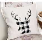 - RealHomes Dijital Baskılı Modern Yastık Kırlent Kılıfı - Realhomes Siyah Beyaz Ekose Motifli Geyik Çizimli Dekoratif Yastık Kırlent Kılıfı Realhomes