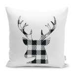 - RealHomes Dijital Baskılı Modern Yastık Kırlent Kılıfı - Realhomes Siyah Beyaz Ekose Motifli Geyik Çizimli Dekoratif Yastık Kırlent Kılıfı Realhomes
