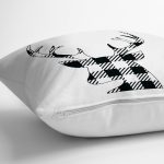 - RealHomes Dijital Baskılı Modern Yastık Kırlent Kılıfı - Realhomes Siyah Beyaz Ekose Motifli Geyik Çizimli Dekoratif Yastık Kırlent Kılıfı Realhomes