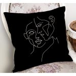 - RealHomes Dijital Baskılı Modern Yastık Kırlent Kılıfı - Realhomes Siyah Beyaz Onedraw Çizimli Yüz Tasarımlı Modern Yastık Kırlent Kılıfı Realhomes