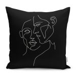 - RealHomes Dijital Baskılı Modern Yastık Kırlent Kılıfı - Realhomes Siyah Beyaz Onedraw Çizimli Yüz Tasarımlı Modern Yastık Kırlent Kılıfı Realhomes