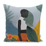 - RealHomes Dijital Baskılı Modern Yastık Kırlent Kılıfı - Realhomes Tropik Yapraklar Zeminli Siyahi Kadın Figürlü Yastık Kırlent Kılıfı Realhomes