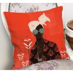 - RealHomes Dijital Baskılı Modern Yastık Kırlent Kılıfı - Realhomes Kırmızı Zemin Siyahi Kadın Figürlü Yastık Kırlent Kılıfı Realhomes