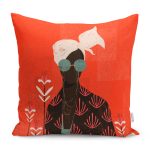 - RealHomes Dijital Baskılı Modern Yastık Kırlent Kılıfı - Realhomes Kırmızı Zemin Siyahi Kadın Figürlü Yastık Kırlent Kılıfı Realhomes