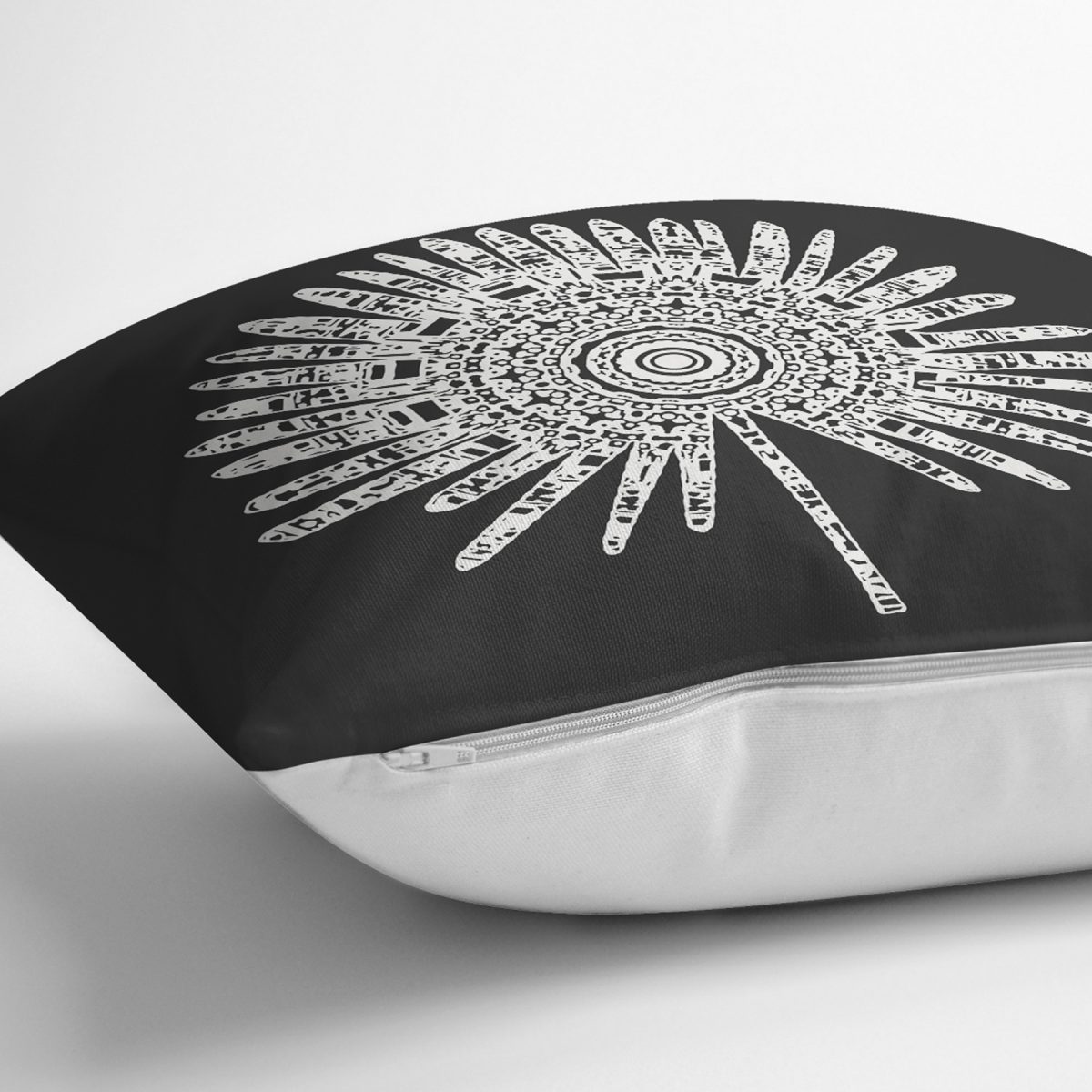 Siyah Beyaz Çiçek Tasarımlı Modern Yastık Kırlent Kılıfı Realhomes