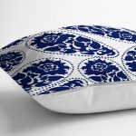 - RealHomes Dijital Baskılı Modern Yastık Kırlent Kılıfı - Realhomes Mavi Çini Motifli Gül Tasarımlı Yastık Kırlent Kılıfı Realhomes