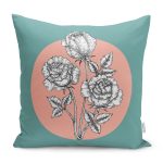 - RealHomes Dijital Baskılı Modern Yastık Kırlent Kılıfı - Realhomes Turkuaz Pudra Zeminli Gül Motifli Yastık Kırlent Kılıfı Realhomes