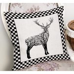 - RealHomes Dijital Baskılı Modern Yastık Kırlent Kılıfı - Realhomes Dama Çerçeveli Ağaç Tasarımlı Geyik Çizimli Dekoratif Yastık Kırlent Kılıfı Realhomes