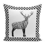 - RealHomes Dijital Baskılı Modern Yastık Kırlent Kılıfı - Realhomes Dama Çerçeveli Ağaç Tasarımlı Geyik Çizimli Dekoratif Yastık Kırlent Kılıfı Realhomes